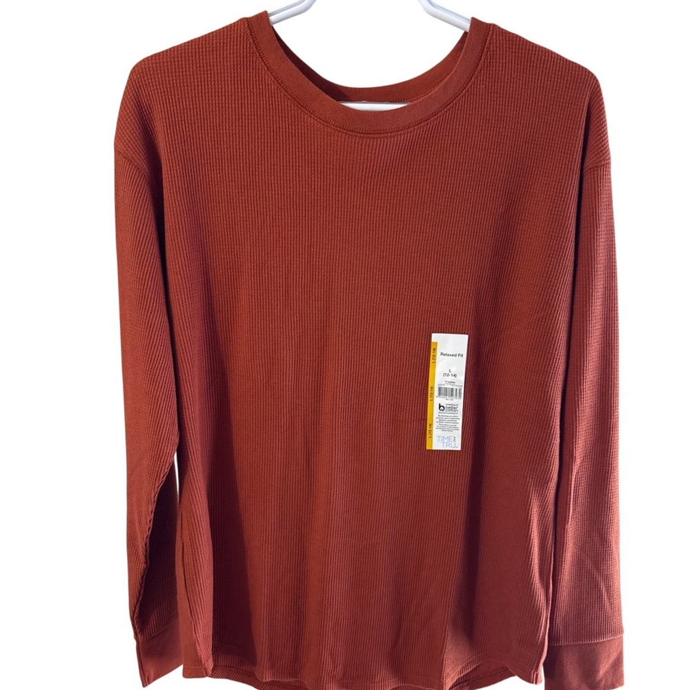 Time and Tru Womens Auburn Thermal Waffle Knit Top Relaxed Fit Large 12-14 NEW